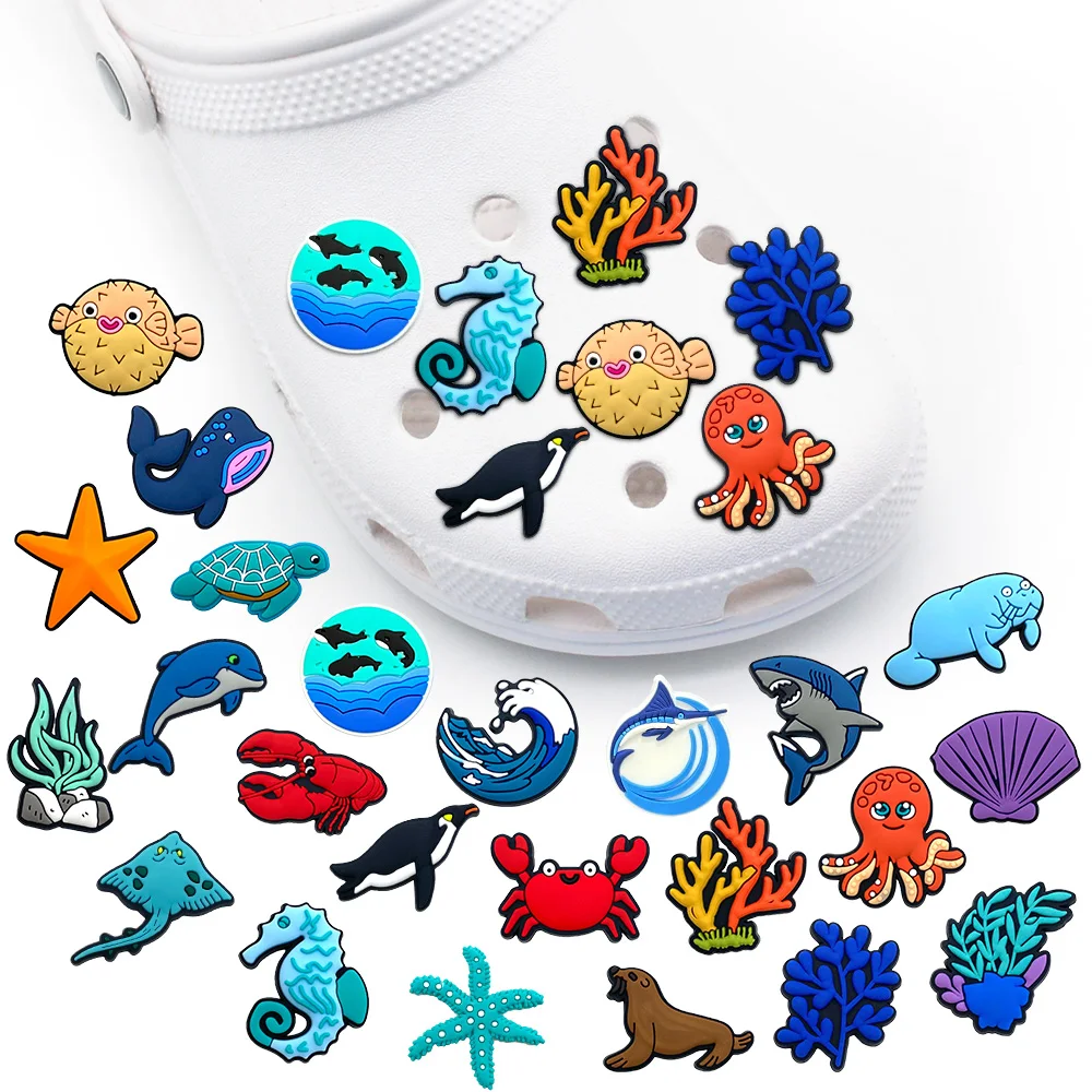 Cute 1PCS Cartoon Blue Marine animals PVC Garden Shoe Charms Clogs DIY Decorate Accessories Boys Girls Kids Party Gift