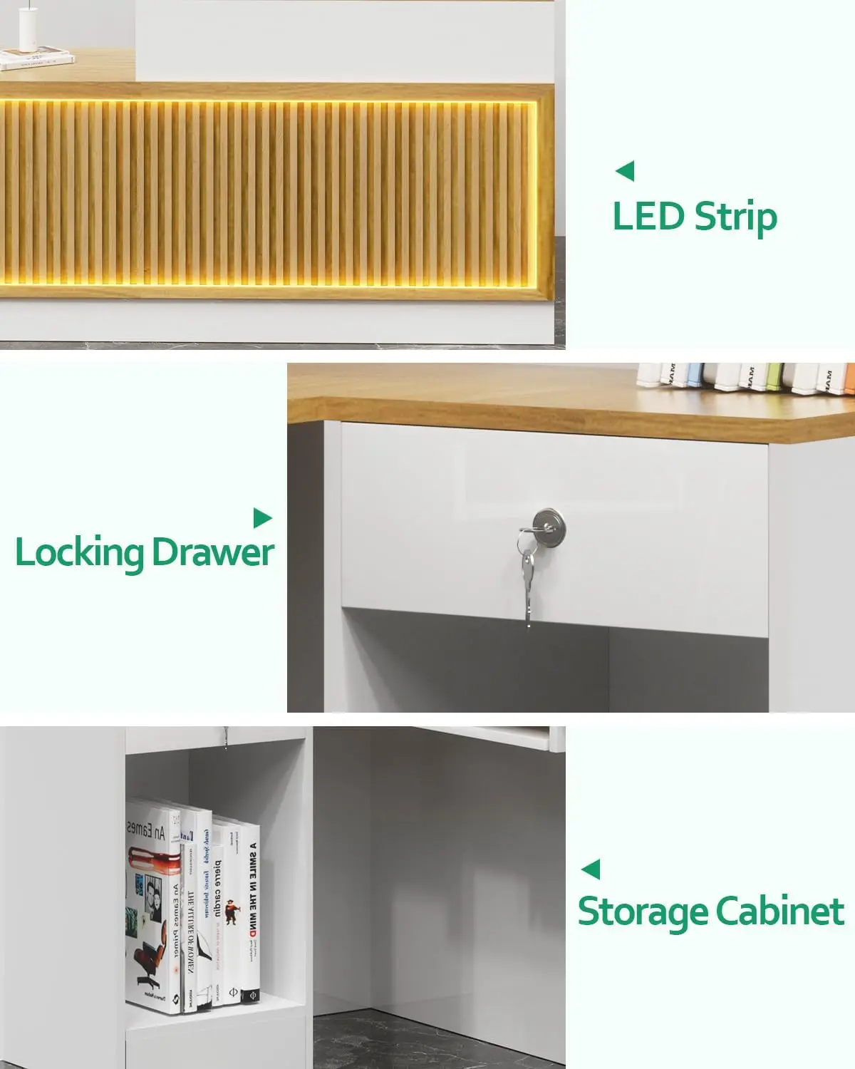 Reception Desk, Solid Wood Front Desk with Counter & Lockable Drawers, Retail Checkout Customer 2 Person Secretary Desk