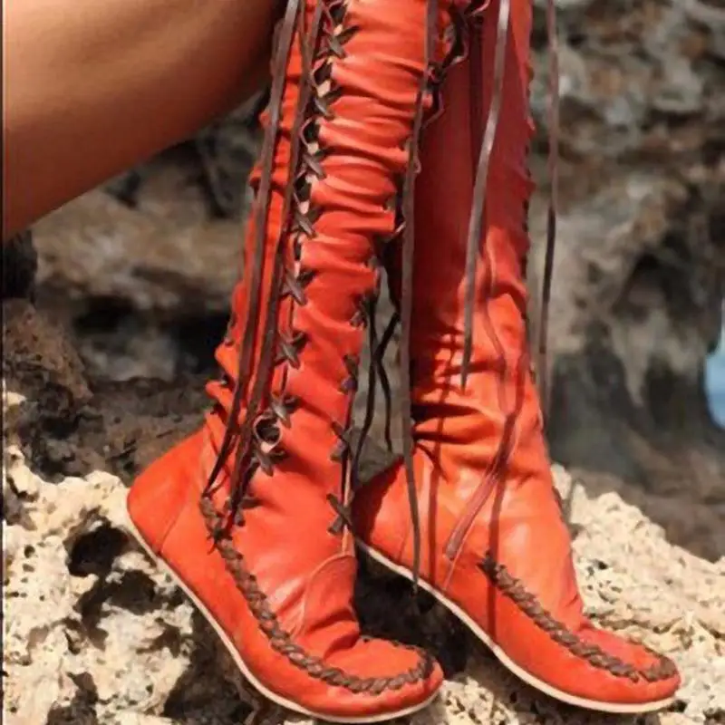 

Высокие женские сапоги до колена с ремешком для похудения, большой размер, модный плоский каблук, круглый носок, искусственная кожа, резиновая подошва, зимняя готовая