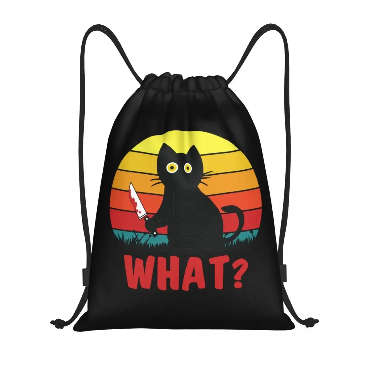 Mochila Vintage negra con cordón, bolsa de gimnasio deportiva con cuchillo, regalo de Halloween, paquete de compras