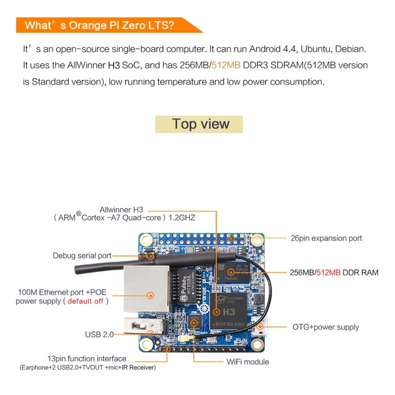 Orange Pi Zero LTS 512MB H3 Quad-Core,Open-Source Single Board Computer, Accessory Run Android 4.4, Ubuntu, Debian Image