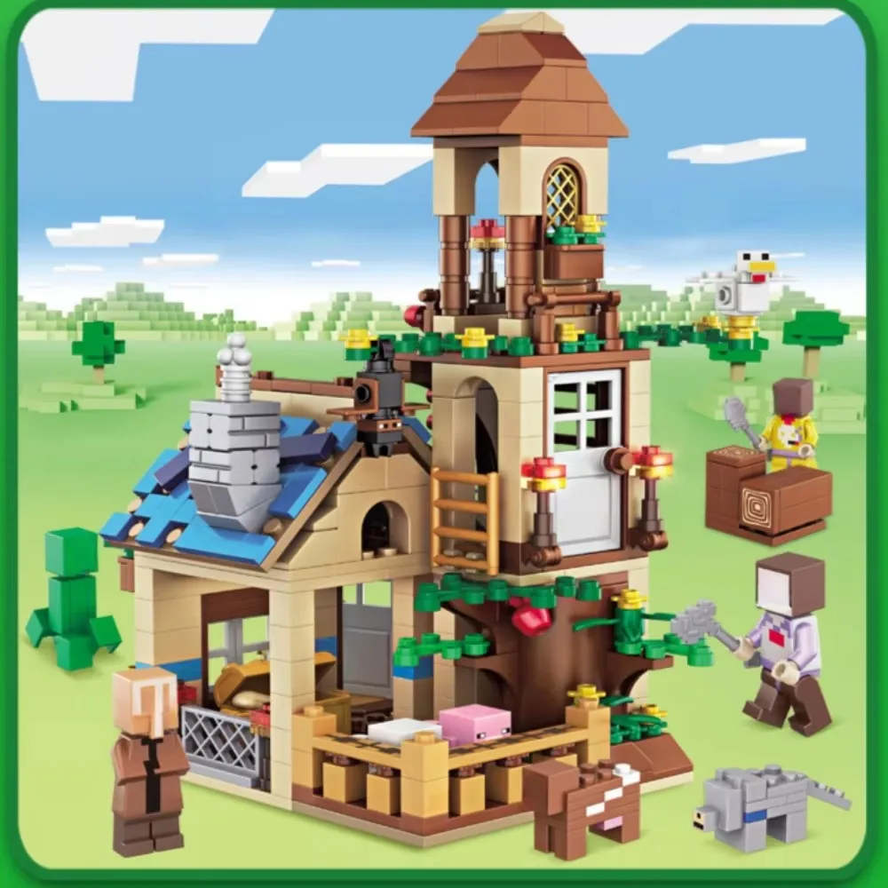 Cretive DIY Game Tree Cottage Village House Building Blocks City Module Assembly Bricks Toys for Kids Gifts