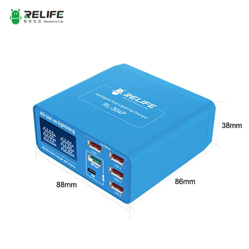 RELIFE RL-304P RL-304S SUNHINE SS-304D SS-304Q Intelligent Multi-port Lightning Charger with  Digital Disply for IPhone Samsung