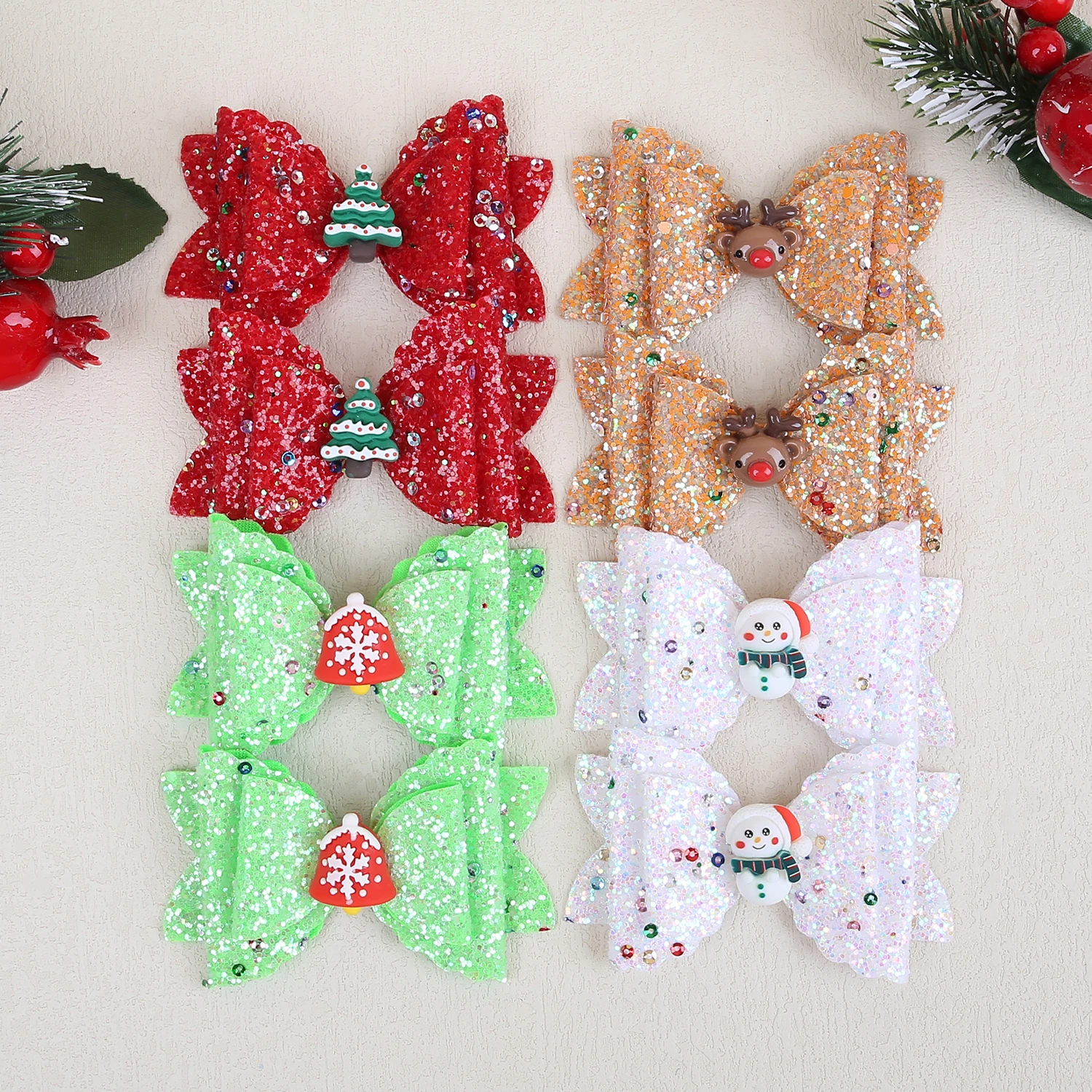 

8pcs Christmas Star Hair Bows Clip For Cute Girls Kids Santa Claus Hairpin Barrettes Children Christmas Party Hair Accessories