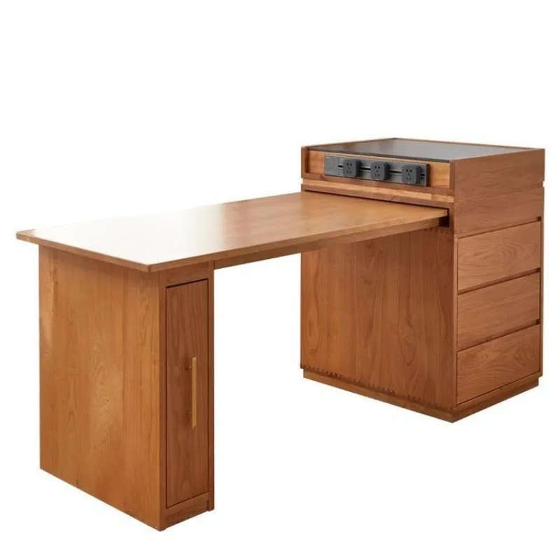 

Solid wood island dining table integrated cherry wood slate, bar counter small apartment restaurant retractable storage side