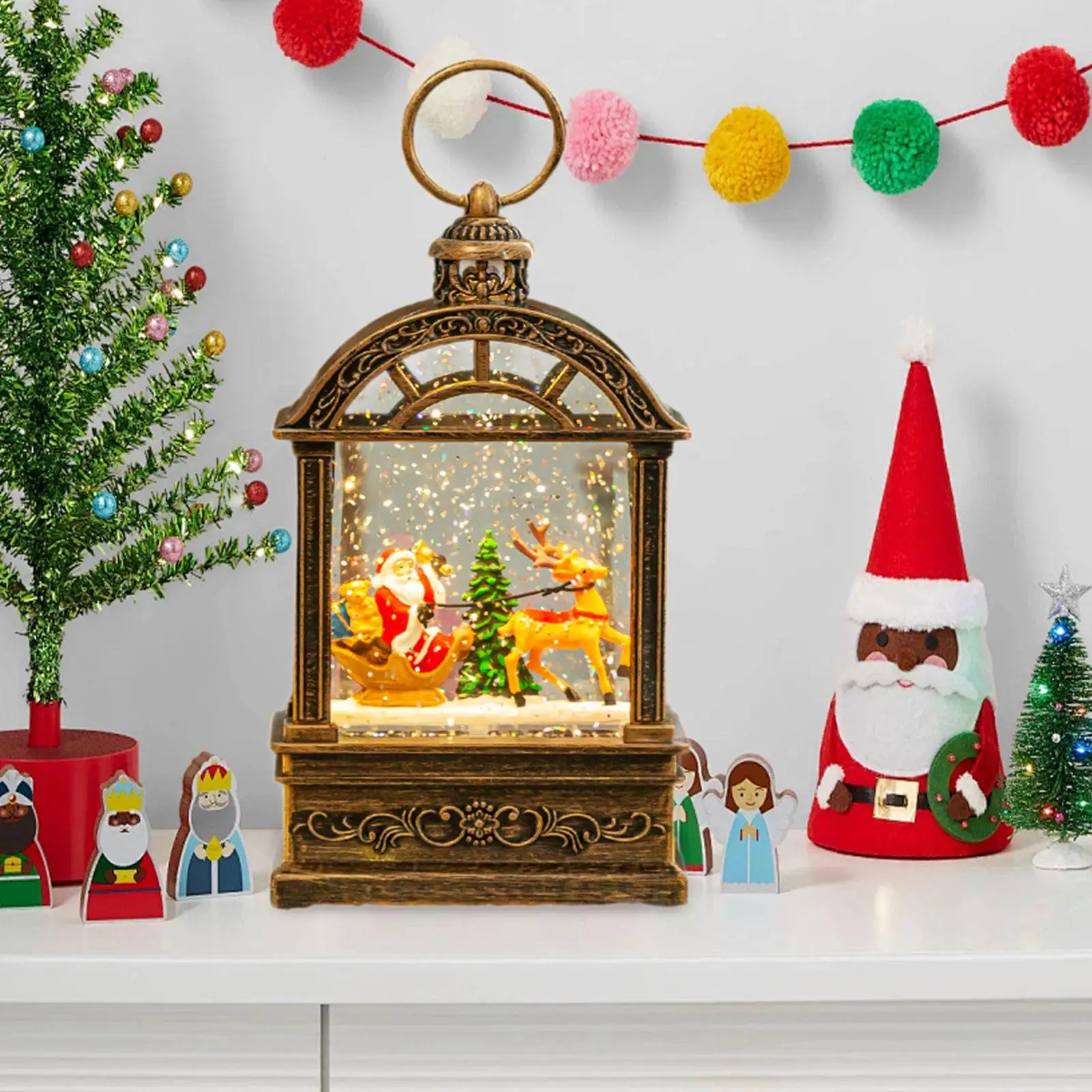 Natal neve globo lanterna, cantando lâmpada musical para centerpieces, mesa, mesa, mesa, mesa, fofo, estatuetas