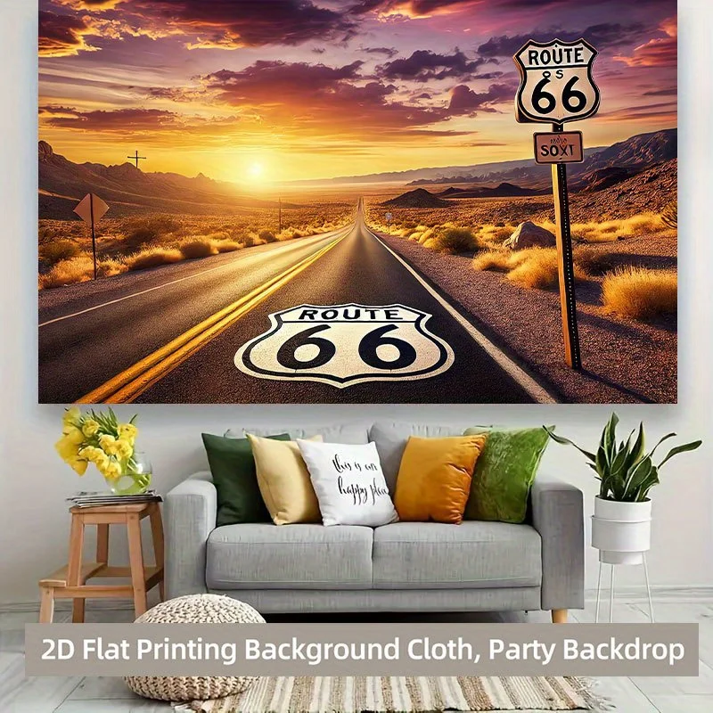Large Route 66 Sunset Desert Road Tapestry Wall Hanging American Vintage Travel Sign Backdrop Decor BohoPhoto Print CanvasPoster