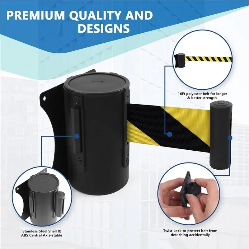 [B24B!】 Wall Mount Retractable Belt Barrier 2 Pack,Fixed Retractable Belt Barrier With Steel Case 16' Black And Yellow Belt