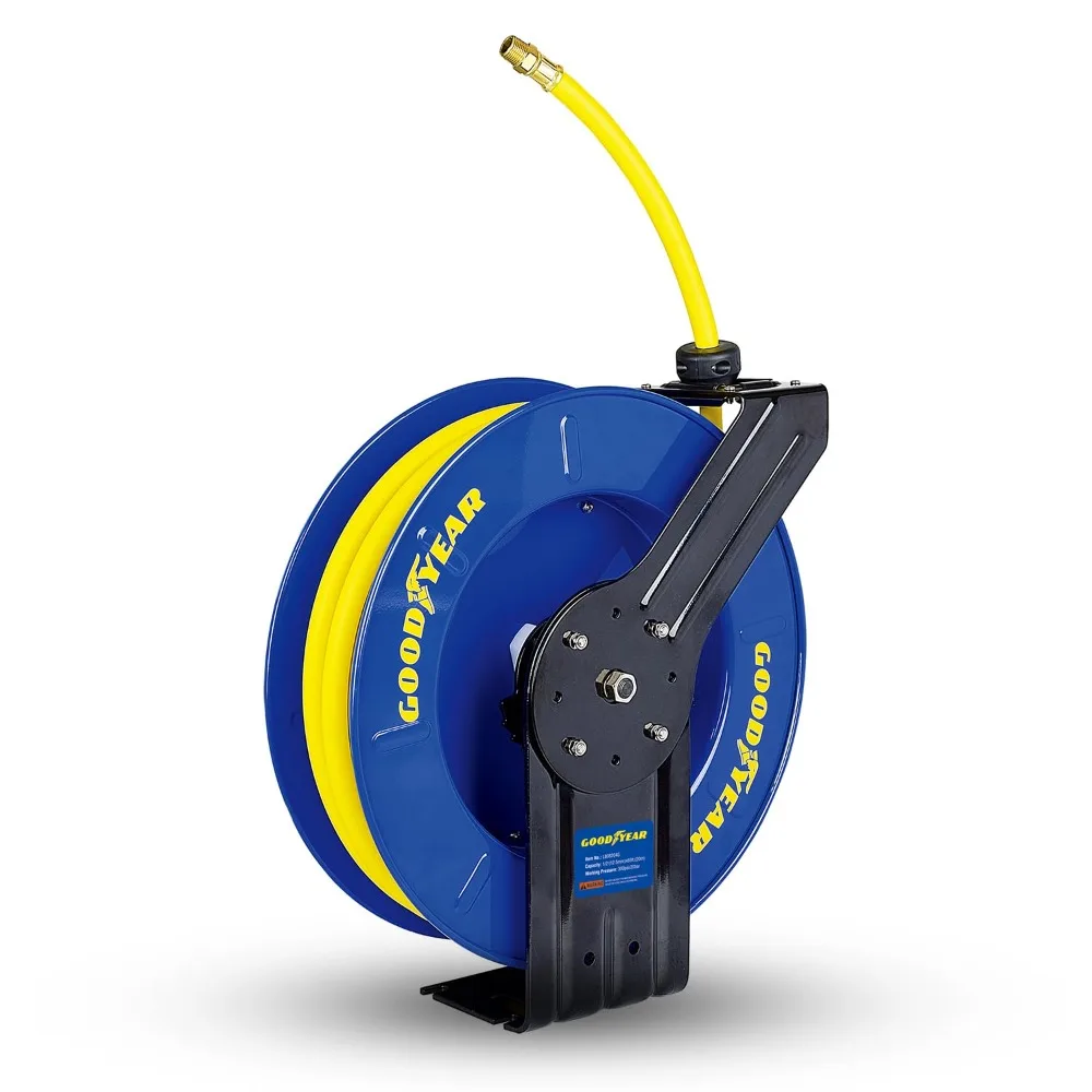 

Air Hose Reel Retractable 1/2" Inch x 65' Foot SBR Rubber Hose Max 300PSI Heavy Duty Industrial Steel Single Arm Construction
