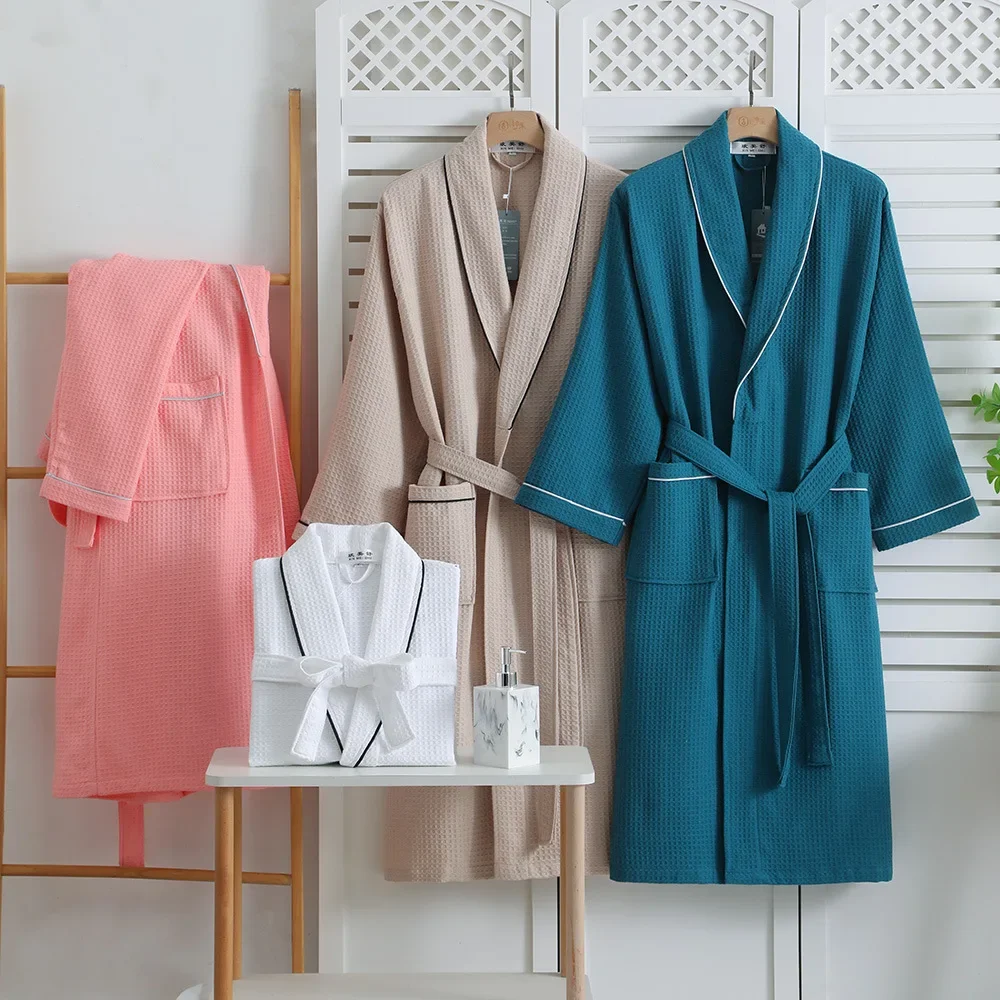 Men And Women Summer Cotton Nightgown And Thin Waffle Bathrobe, Spring Summer Couple Loungewear With Hotel Grade Quality