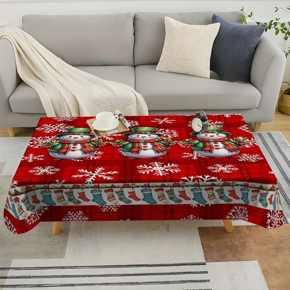 Christmas Snowman Themed Rectangle Tablecloth Party Decor Xmas Waterproof Tablecover Dining Table Decor Navidad Decorations 2025