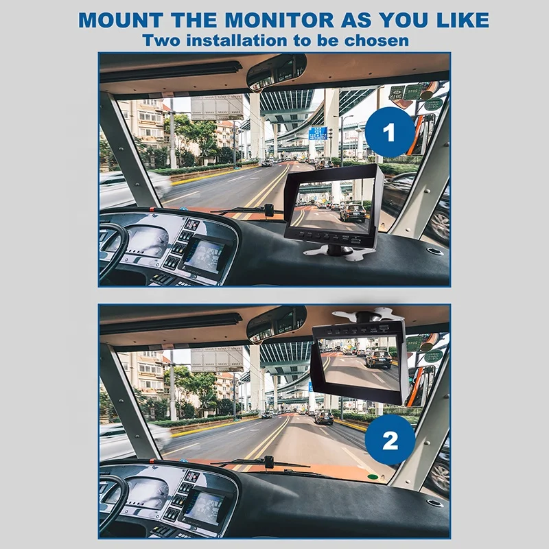 Display IPS da 7 pollici 1024 * 600 2 CH AHD 1080P Telecamera per retromarcia per visione notturna Sistema di monitoraggio per autobus per camion Full HD