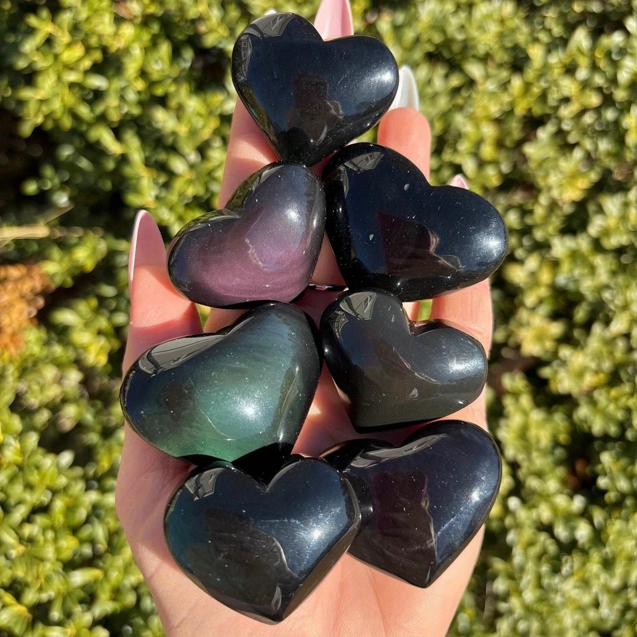 1 Bohemian Rainbow Obsidian Heart - Polished Stone Charm with Multi-Color Swirl Pattern, Glossy Finish