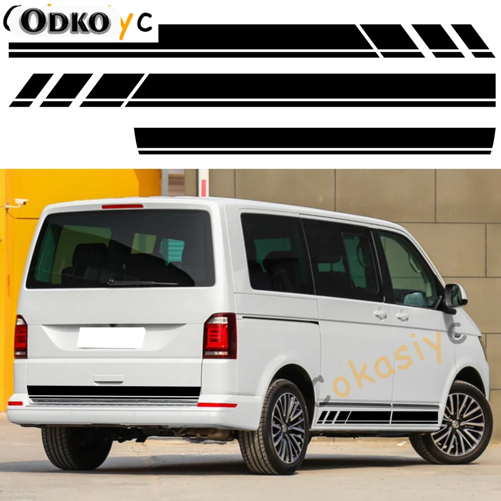 3PCS Fashion racing stripes graphics DIY decoration transport vehicle stickers For VW T5 T6 trunk vinyl decals accessories