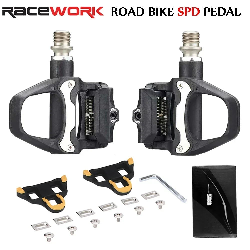 

RACEWORK Road Bike Pedal Nylon Bicycle Locking pedals Cycling Bearing Cleats Clipless Pedal For SPD SL System With Locking plate