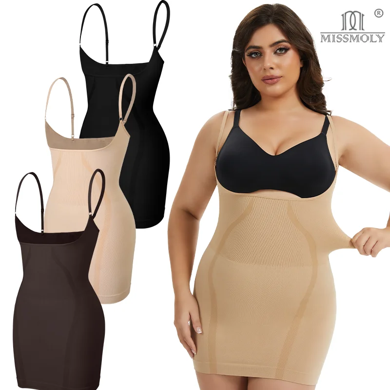 Miss Moly Plus Size Damen Unterbrust Slip Schlankheits-Shapewear-Kleid Sexy Bauchkontrolle Butt Lifter Dessous Atmungsaktive weiche Faja