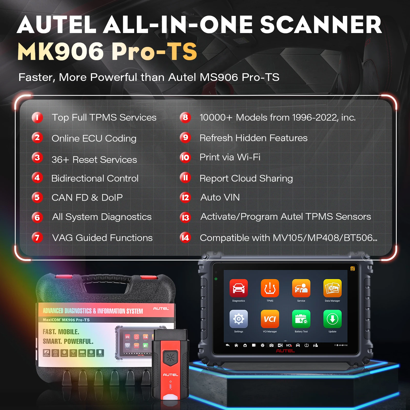 Car Diagnosis Autel MaxiCOM MK906 Pro-TS Complete TPMS Auto Diagnostic Scanner KEY Coding Tool Upgrade MS906BT/MS906TS