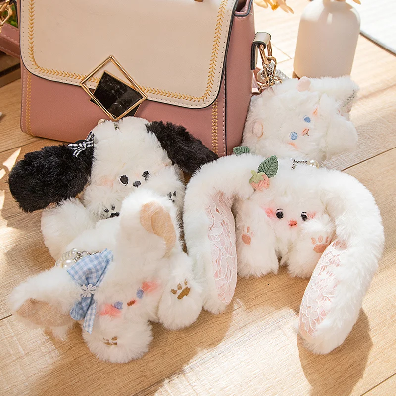 

10cm Kawaii Lolita Bunny Plush Doll Keychain Cute Fluffy Stuffed Animals Rabbit Sheep Plushies Keychain Pendants for Knapsack