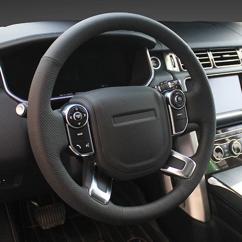 Alcantara Steering Wheel Cover Real Leather Black Thread Hand Sewing Car Accessoires for Land Rover RANGE ROVER IV DISCOVERY III