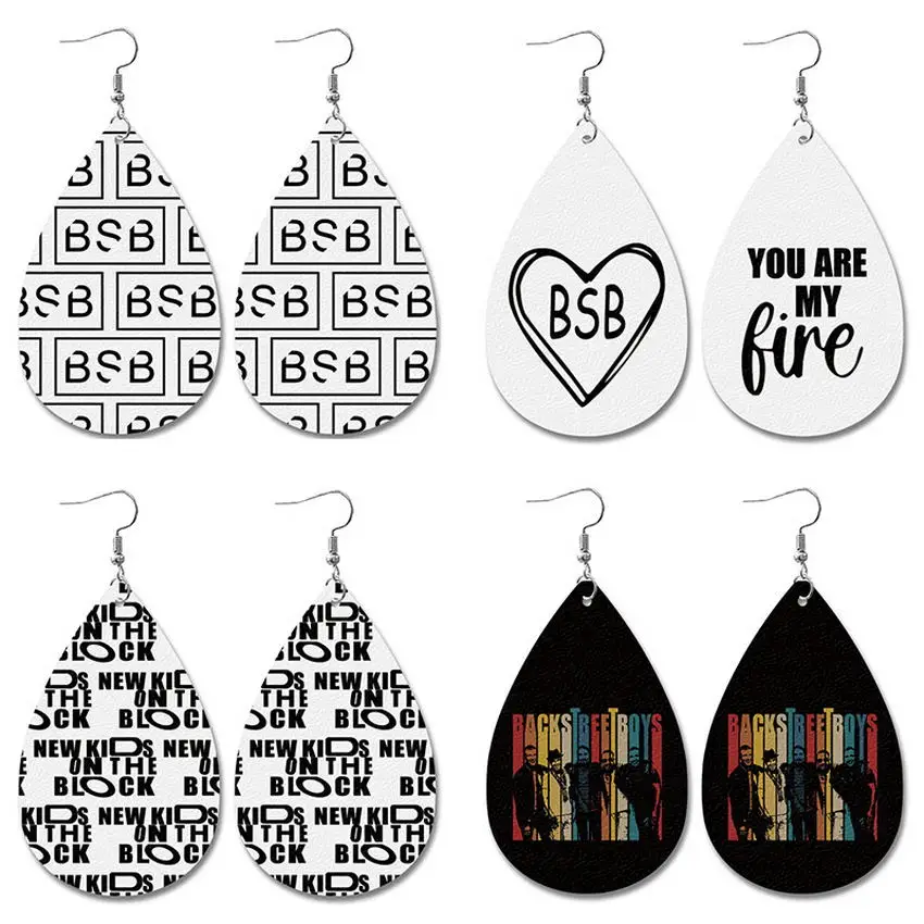 Backstreet Boys Teardrop Earrings Bohemian Spring Minimalist Idol Text Heart Letter Leather Earrings Rock Band Jewelry Accessory