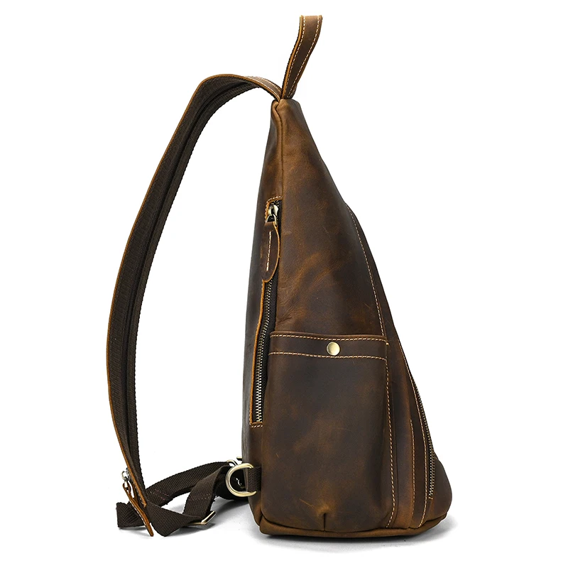 High Quality Leather Saddle bag Genuine Leather Chest Bag Crossbody Bag Men's Leather Chest Pack Single Shoulder Backpack image 3