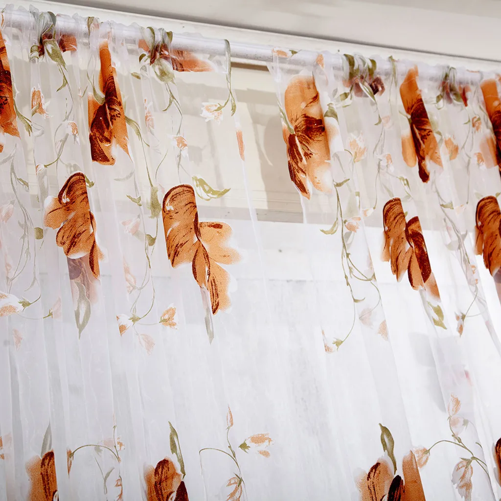 1/2 Stück Ranken Blätter Tüll Tür Fenster Vorhang Drapieren Panel Sheer Schal Volants Buntes Blumenmuster Transparente Vorhänge