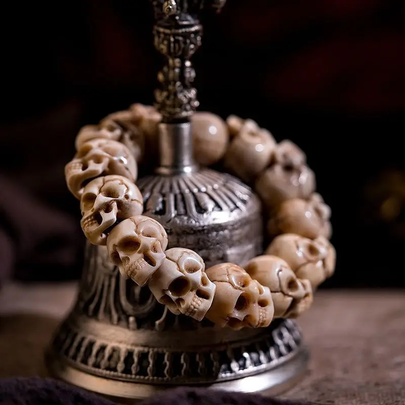 

Браслет из полированных бусин в виде черепов ручной работы в этническом стиле, универсальный, модный