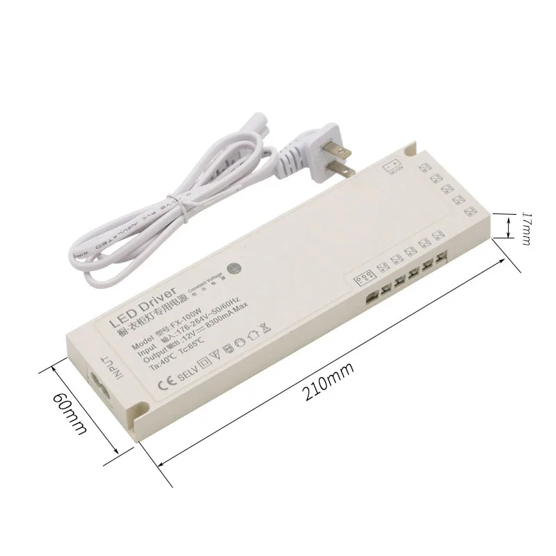 Fuente de alimentación de luz LED para armario, transformador de 60w, 100w, 150w, 12V, 24V, adaptador de fuente de voltaje constante para tira LED