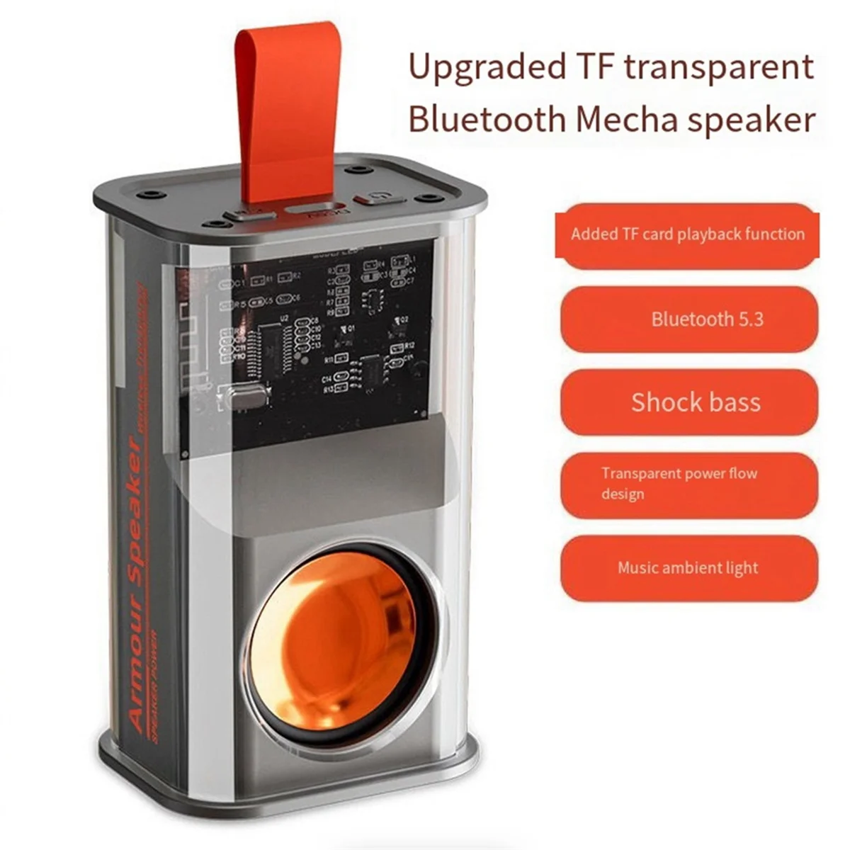 Надежный маленький Bluetooth-динамик Mecha, уличный домашний динамик, прозрачный сабвуфер Mecha, портативный Bluetooth-динамик, черный-ABDQ