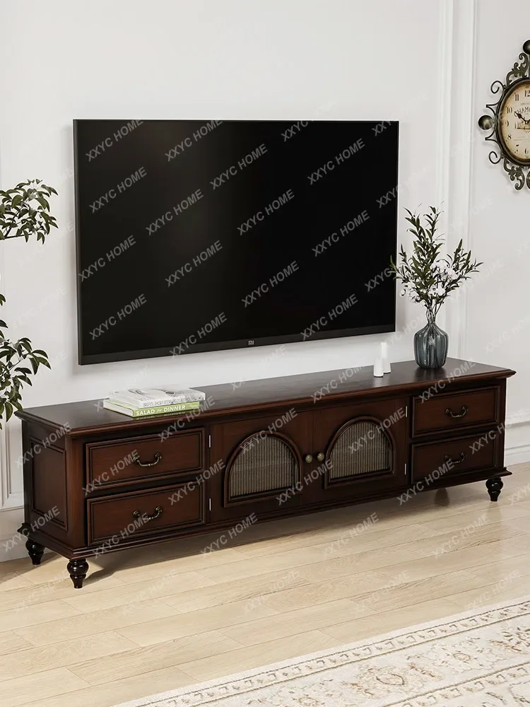 Country TV cabinet new solid wood retro living room home floor storage locker