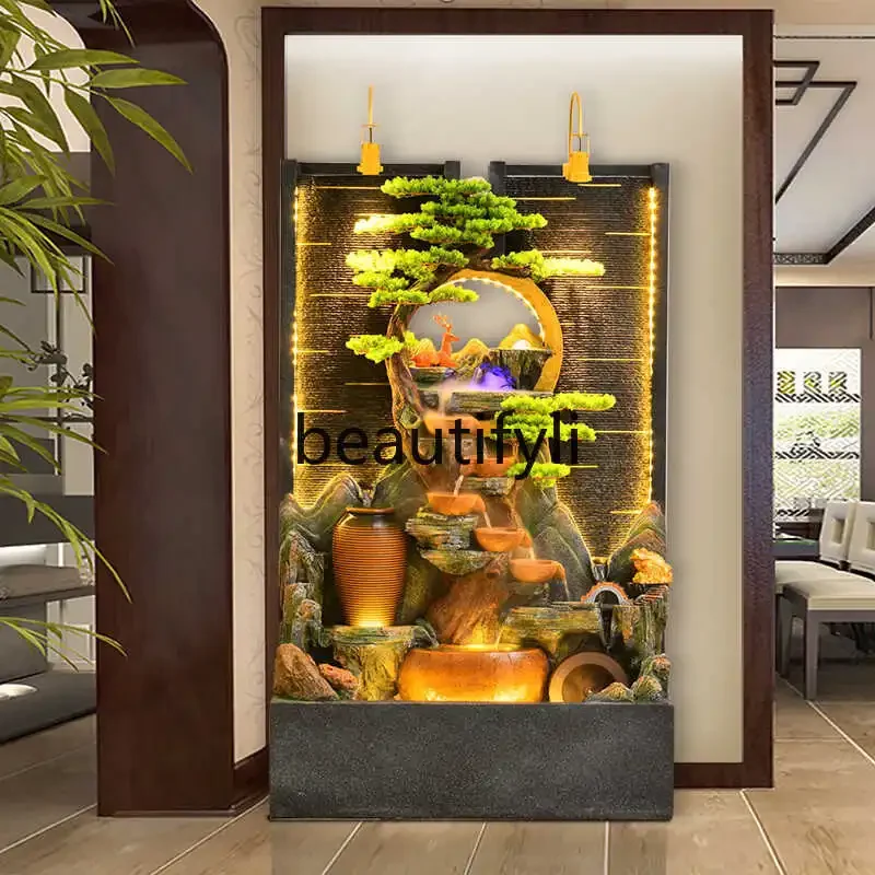 

A26 Water curtain wall, flowing water fountain, living room, office, Feng Shui wheel, landscape decoration, courtyard, rockery