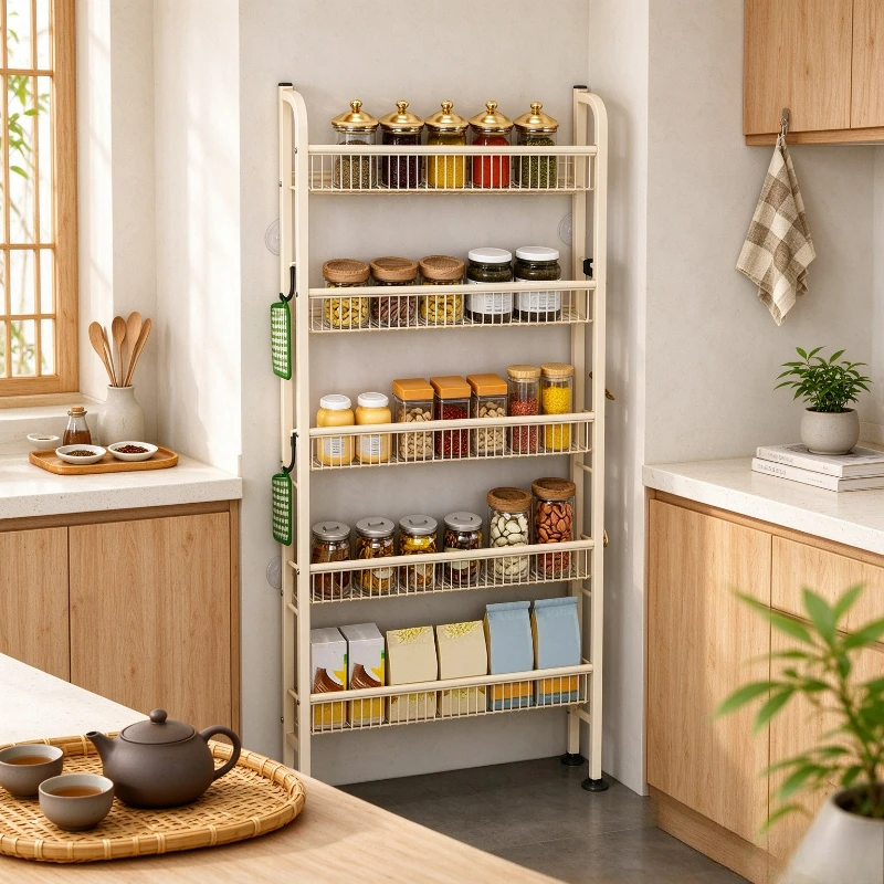 Behind Door Floor Storage Rack Narrow Gap Condiment Shelf Multi Purpose Daily Useful Home Room Thickened Cabinet Decor Stand