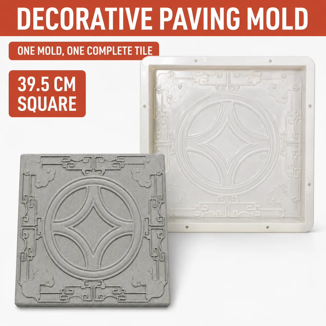 Moule de pavage en béton pour dalles géométriques carrées à motif de pièces de monnaie, pour allées de jardin, patios et cours.