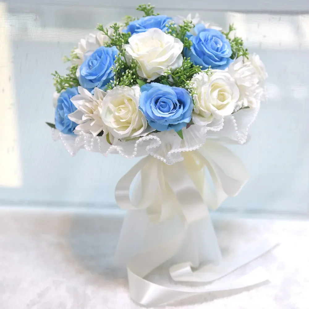 

Bride Bridesmaid for the Bride Ivory White Artificial Flower Bouquet with Silk Ribbon Lace Country Wedding Decor