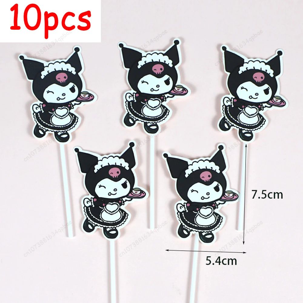 MINISO 10pcs Kuromi Cake Decoration Anime Party Cake Flags Decoration Cartoon Baby Shower Kids Birthday Party Sanrio Cake Topper