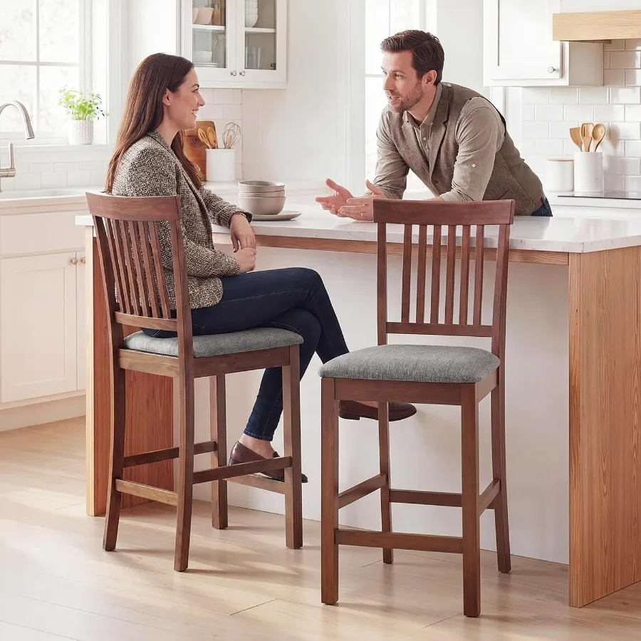Bar Stools Set of 2 Upholstered Counter Height Gray and Dark Brown