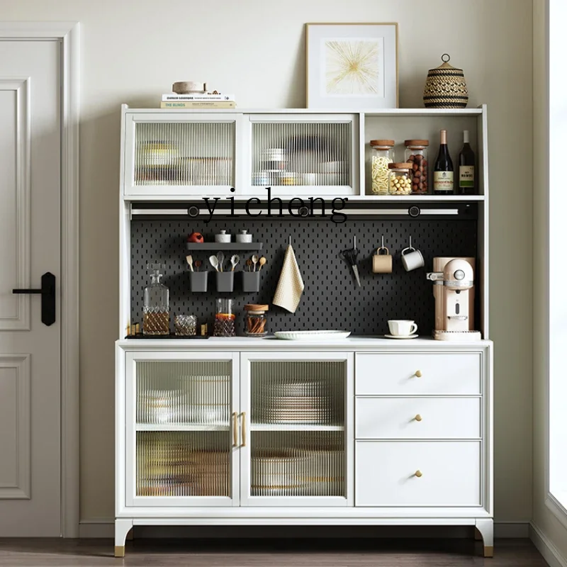 

ZF Light Luxury Solid Wood Wire-Wrap Board Sideboard Cabinet Home Kitchen Storage Tea Cabinet