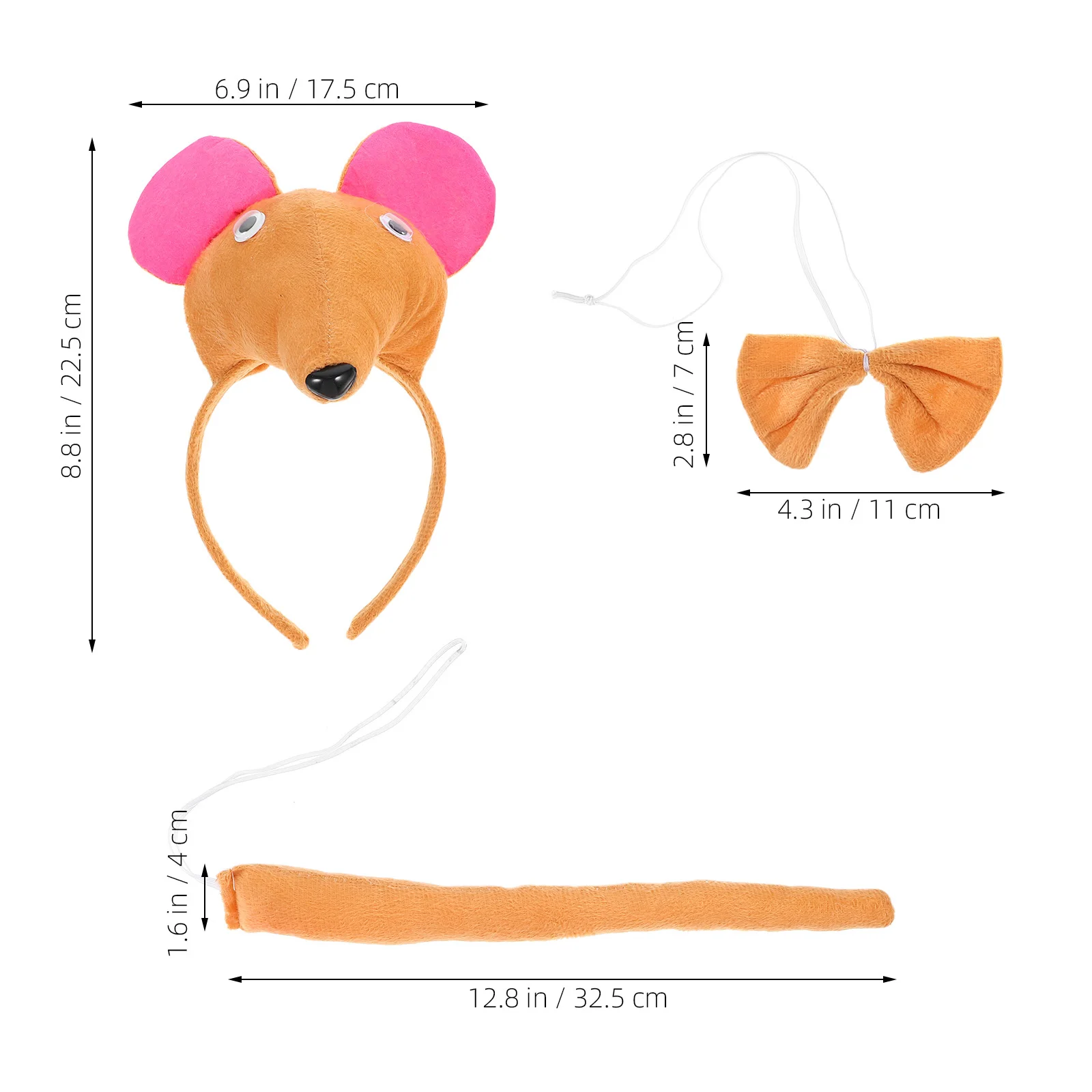 1 Zestaw Uszy Myszki 3D Opaska na Głowę Ogon Muszka Uroczy Kostium Myszki Zestaw Akcesoriów dla Dziewczynek Dzieci na Halloween Imprezę Cosplay