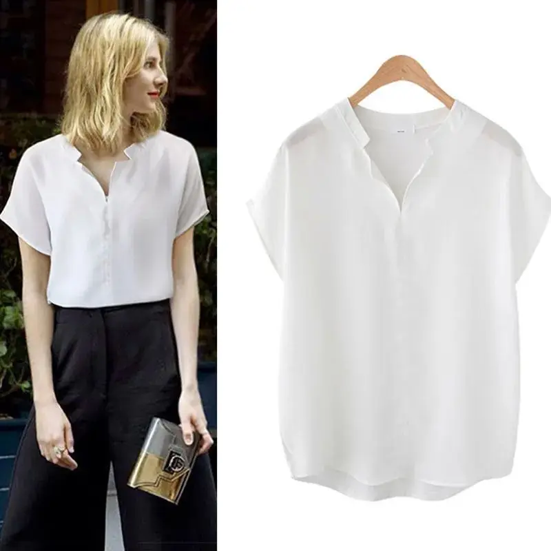 

Летняя женская блузка с коротким рукавом в черно-белом цвете, повседневная рабочая одежда, другие материалы, 00% хлопок