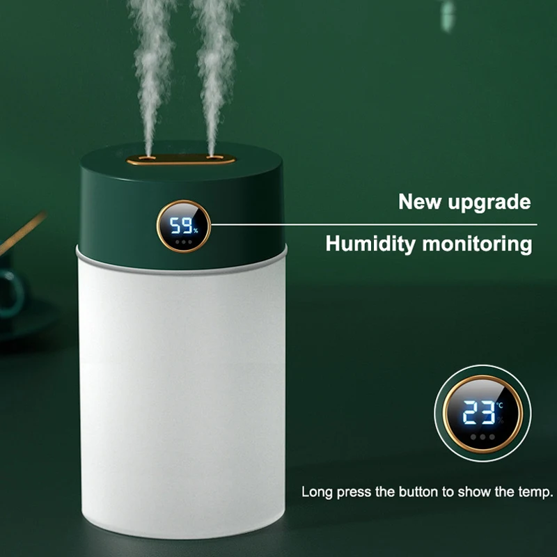 Umidificatore d'aria a doppio ugello da 1,2 litri con Display LCD umidificatore per aromaterapia con diffusore di aromi di olio essenziale ad ultrasuoni USB