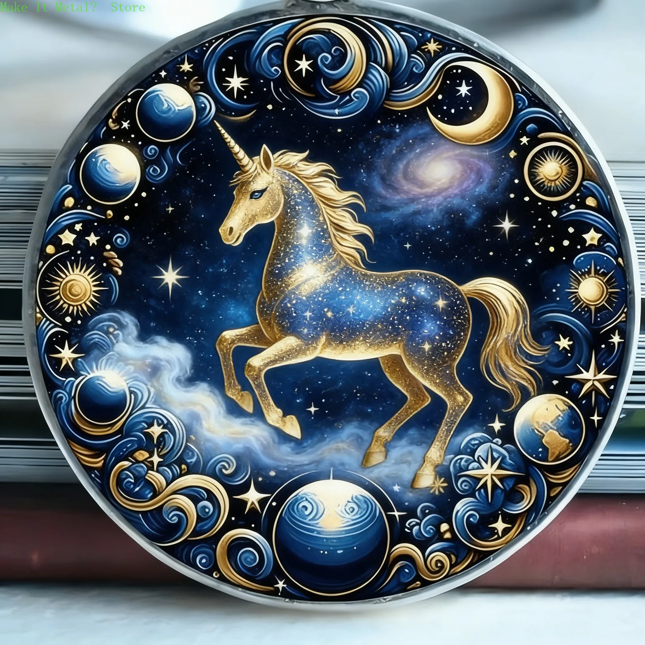 Celestial Galaxy Unicorn Stained Glass Suncatcher - Mystical Starry Sky Window Hanging
