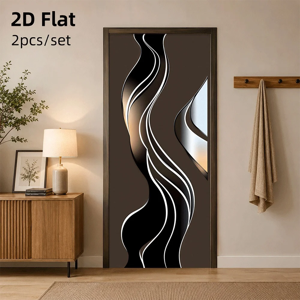 1 piece of modern art corrugated door sticker with black silver gradient light and shadow design, easy to decorate home space, s