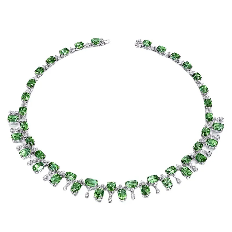 2023 New 925 Sterling Silver Square CZ Green Tourmaline Necklace Women Personality Fashion Luxury Wedding Jewelry Birthday Gift