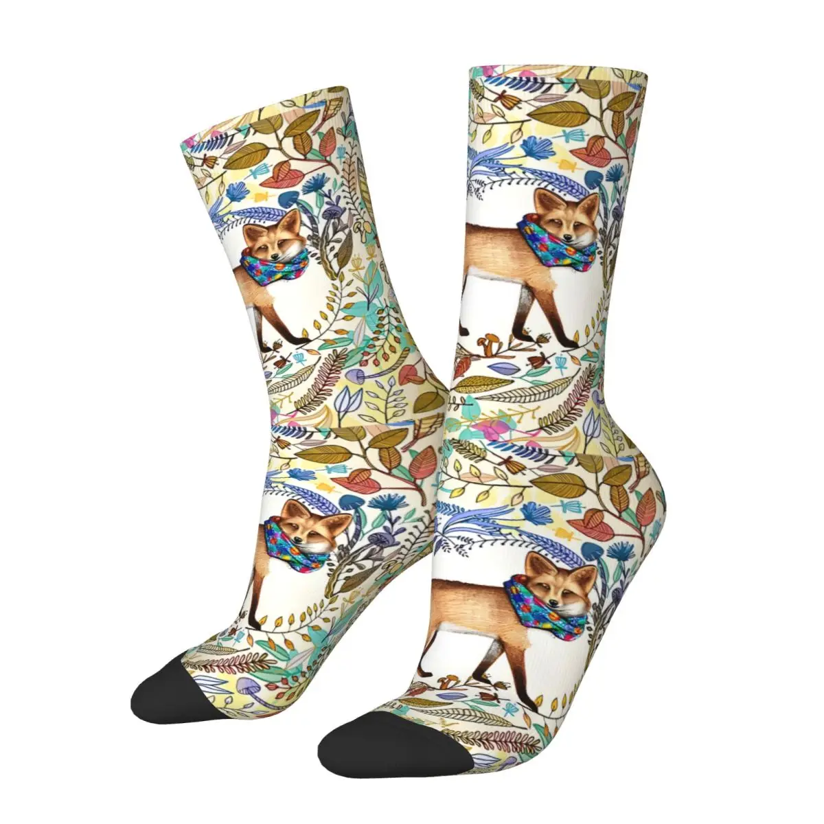 Hip Hop Retro Fox Botanical Crazy Men's Socks Unisex Harajuku Seamless Printed Novelty Crew Sock Boys Gift