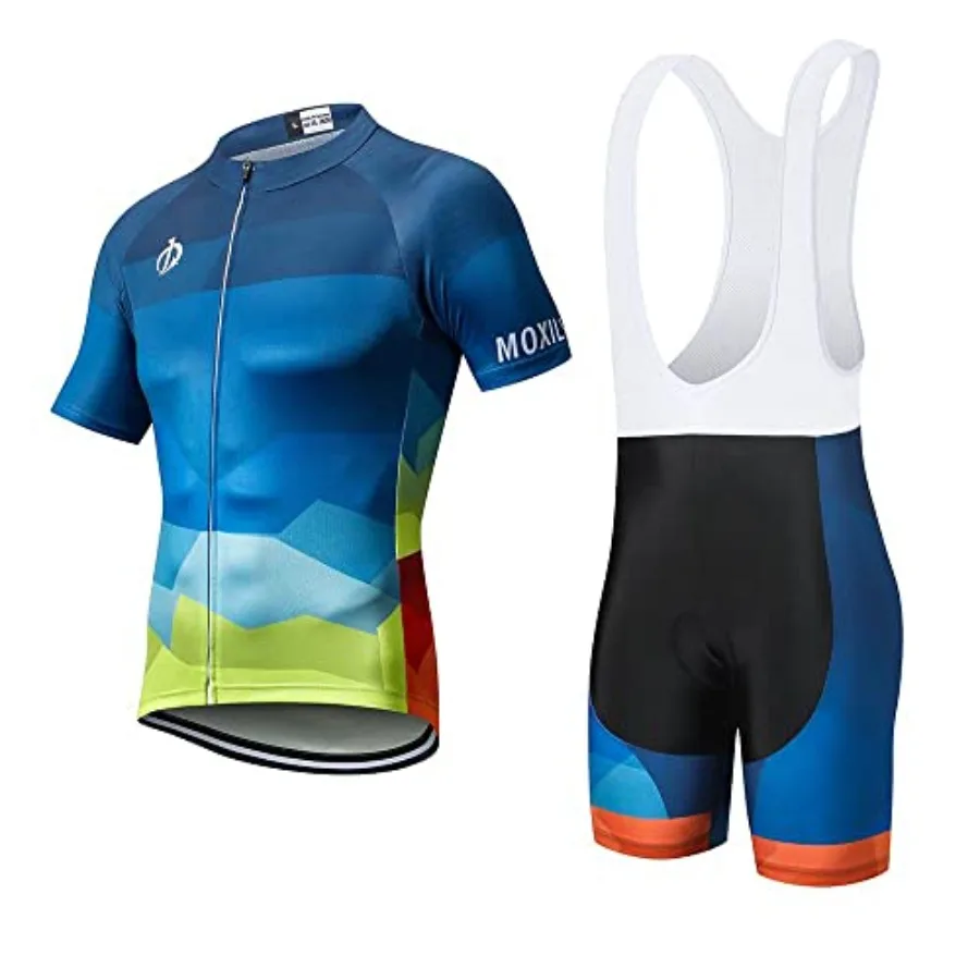 

MOXILYN Men Cycling Jersey Set Bike Shorts and Jersey Suit 9D Padded Cycling Bibs MTB Shirts Short Sleeve Bicycle Clothes