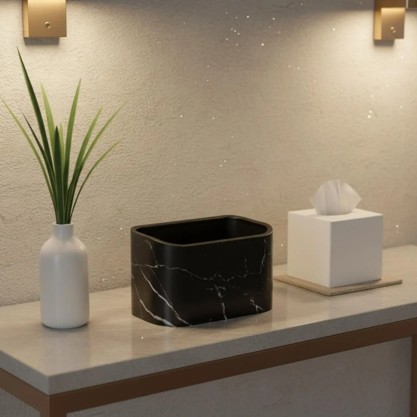 

Desktop Trash Can Modern Design Desktop Wastebasket Mini Trash Can Compact Mini Garbage Bin Lightweight for Hotel