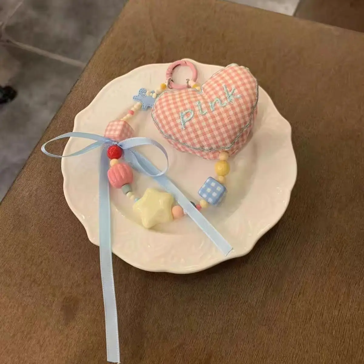 素敵な甘い女の子の電話ストラップ、韓国風スクールバッグ用ランヤード、スリップカード付き、手作りカスタムビーズアクセサリー