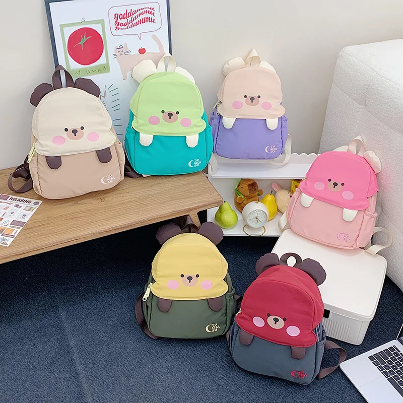 

Baby Nursery Backpack Cartoon Bear Nylon Schoolbag Versatile Storage Applied Shoulders Bag Cute Anti-Lost Backpacks for Children