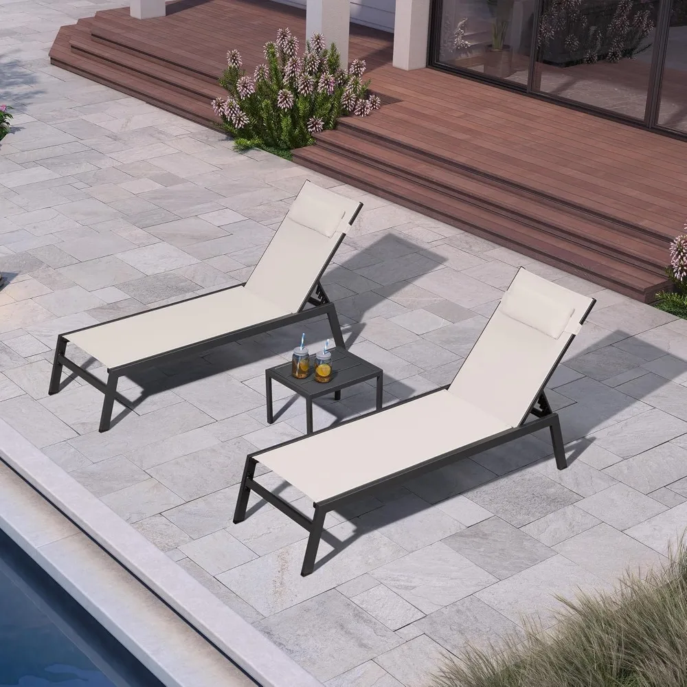 

Outdoor Lounge Chair Set Aluminum Patio Chaise Lounger with Side Table and Pillow for Outside Pool Beach Sunbathing |