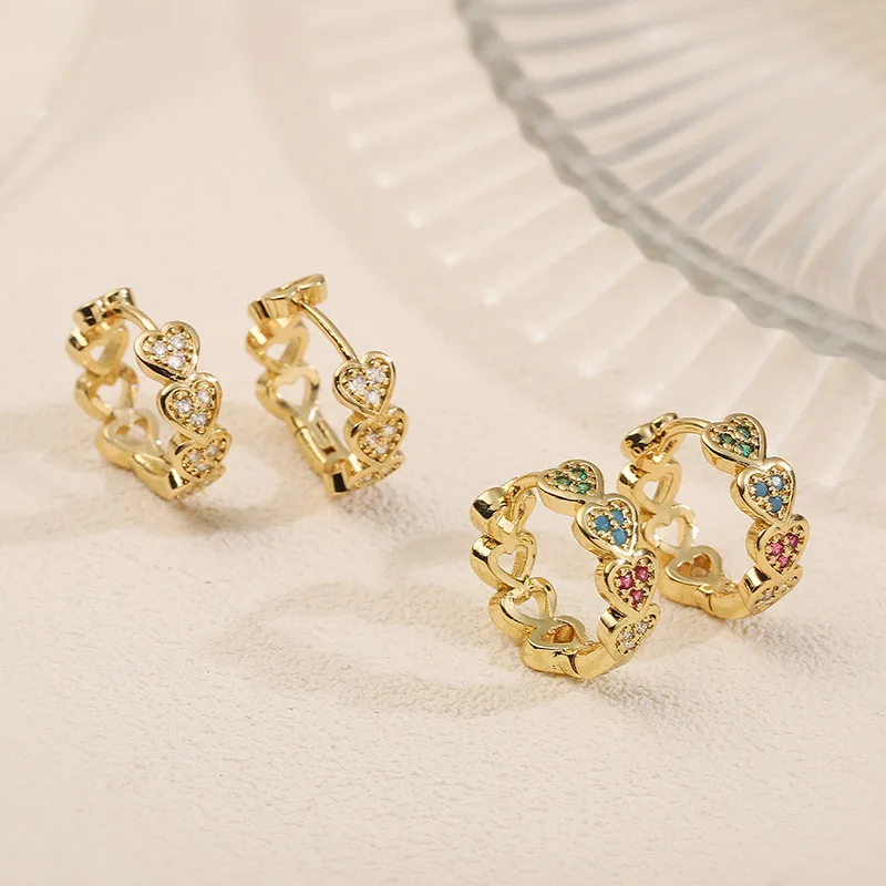 HECHENG، زركونيا القلب الدائري السيدات الأقراط النحاس معدن جولة السيدات أزياء الزفاف مجوهرات اكسسوارات 1 زوج